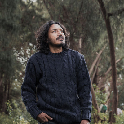 Sweater Cable Knit Navy Blue