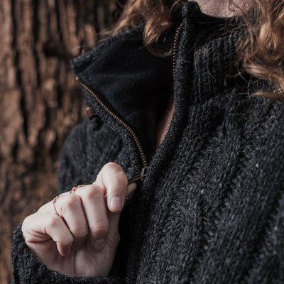 Jacket Cable Knit Charcoal Grey